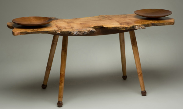 Burled Maple Coffee Table with Bowls